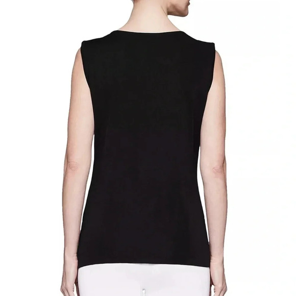 Exclusively Misook Black Acrylic Crew Neck Tank Top with Side Slits Size Small - Picture 3 of 15